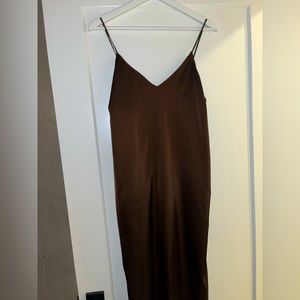 Brown satin midi dress